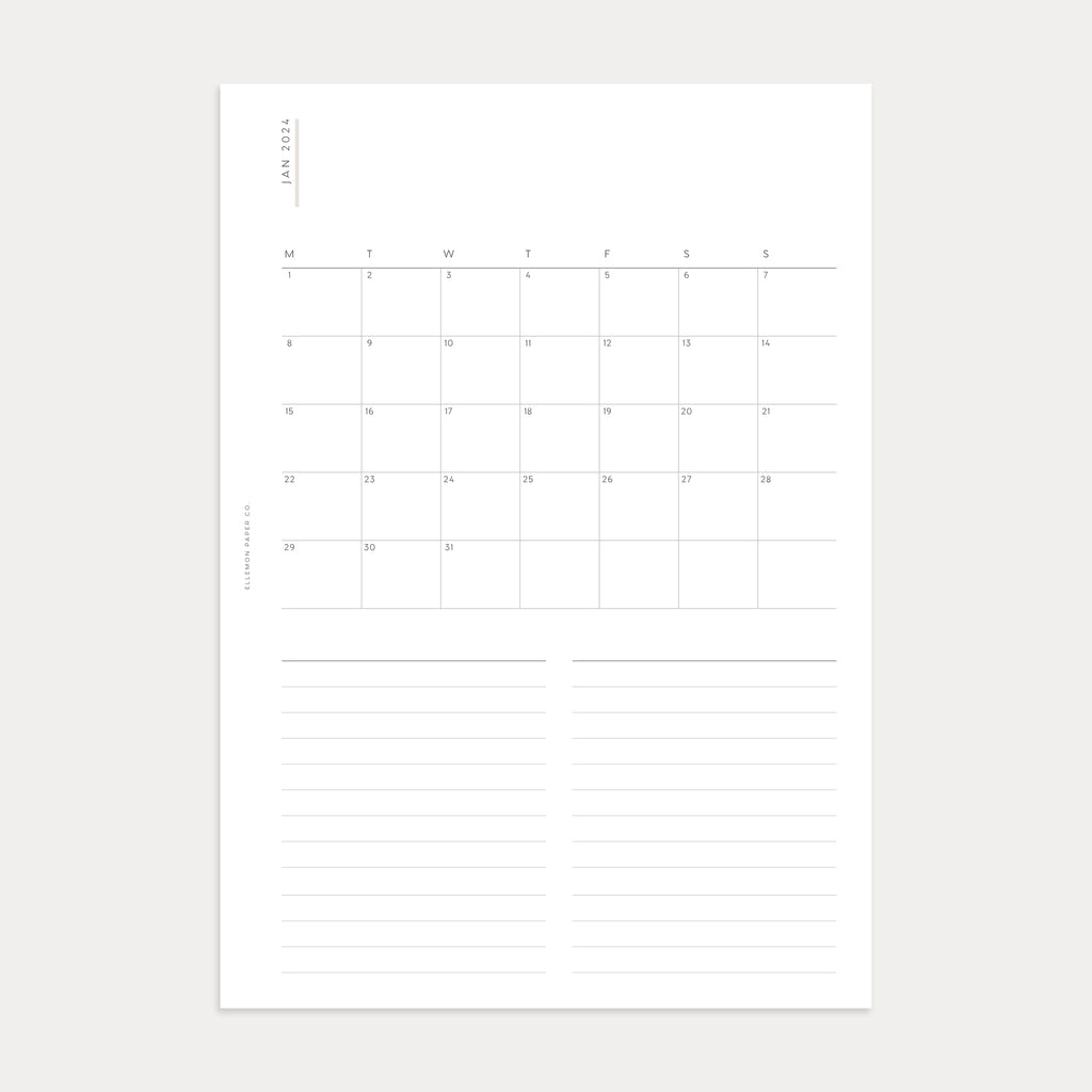 Monthly Overview A6 Printable Planner Inserts MO1P Layout 